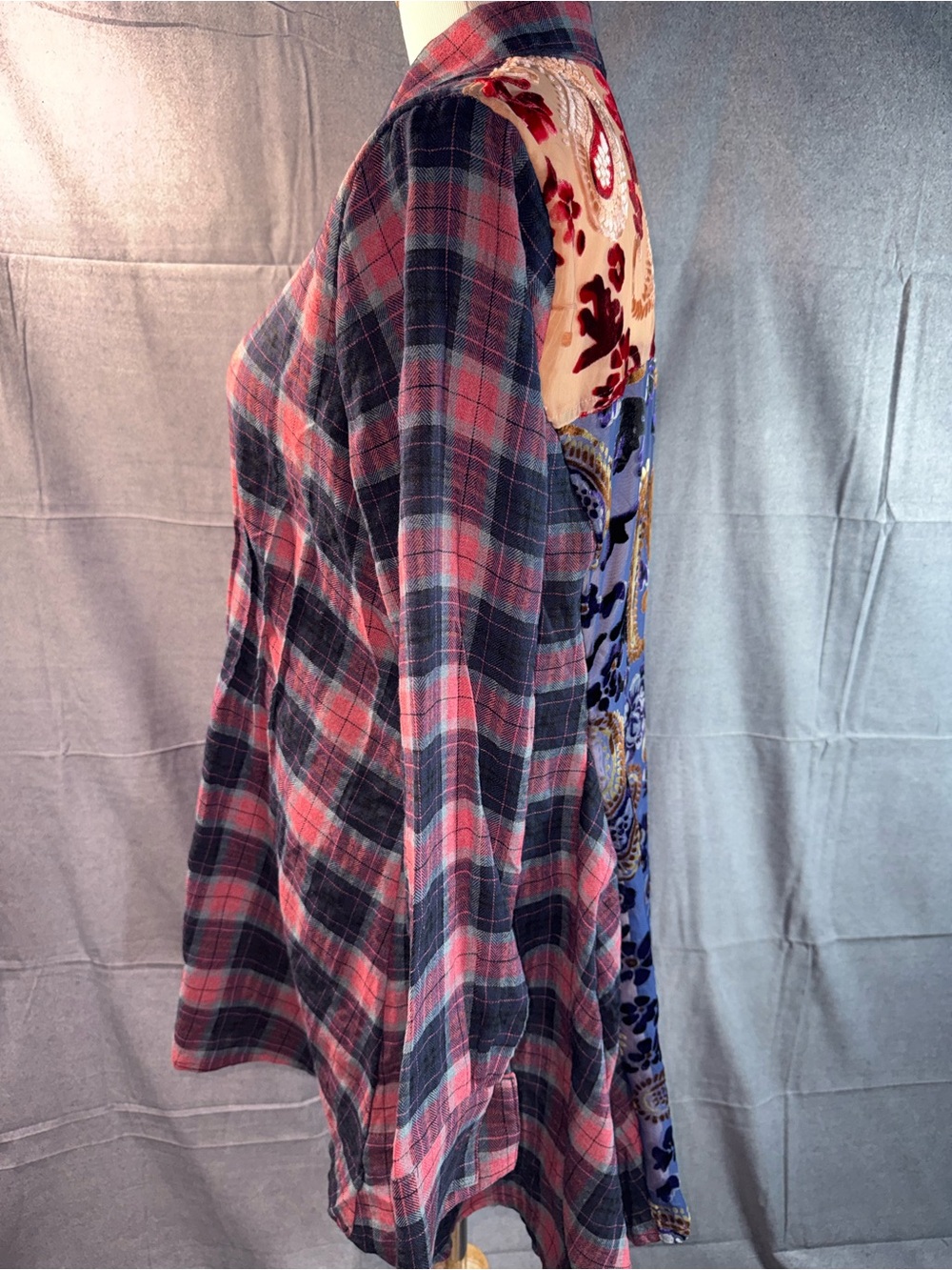 2136-Soft Surroundings Pink and Navy Plaid Button-Front Tunic - Picture 2 of 4